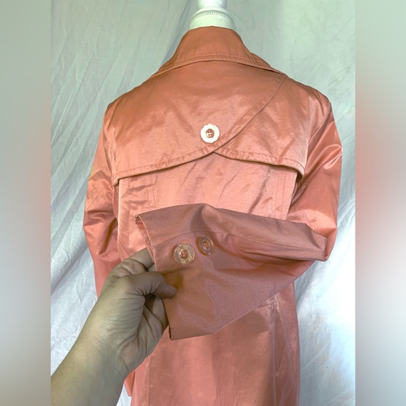 Vintage Plus Size Satin Shacket Trench Blazer Pastel Coral Pink Barbie Cotton - Picture 6 of 9